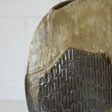 Vintage ceramic floor pampas grass vase brown fat lava pottery Germany 70's