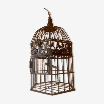 Cage à oiseaux vintage en metal couleur rouille