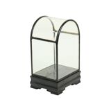 Small ancient chinese bell jar display curved glass black wooden base 21cm