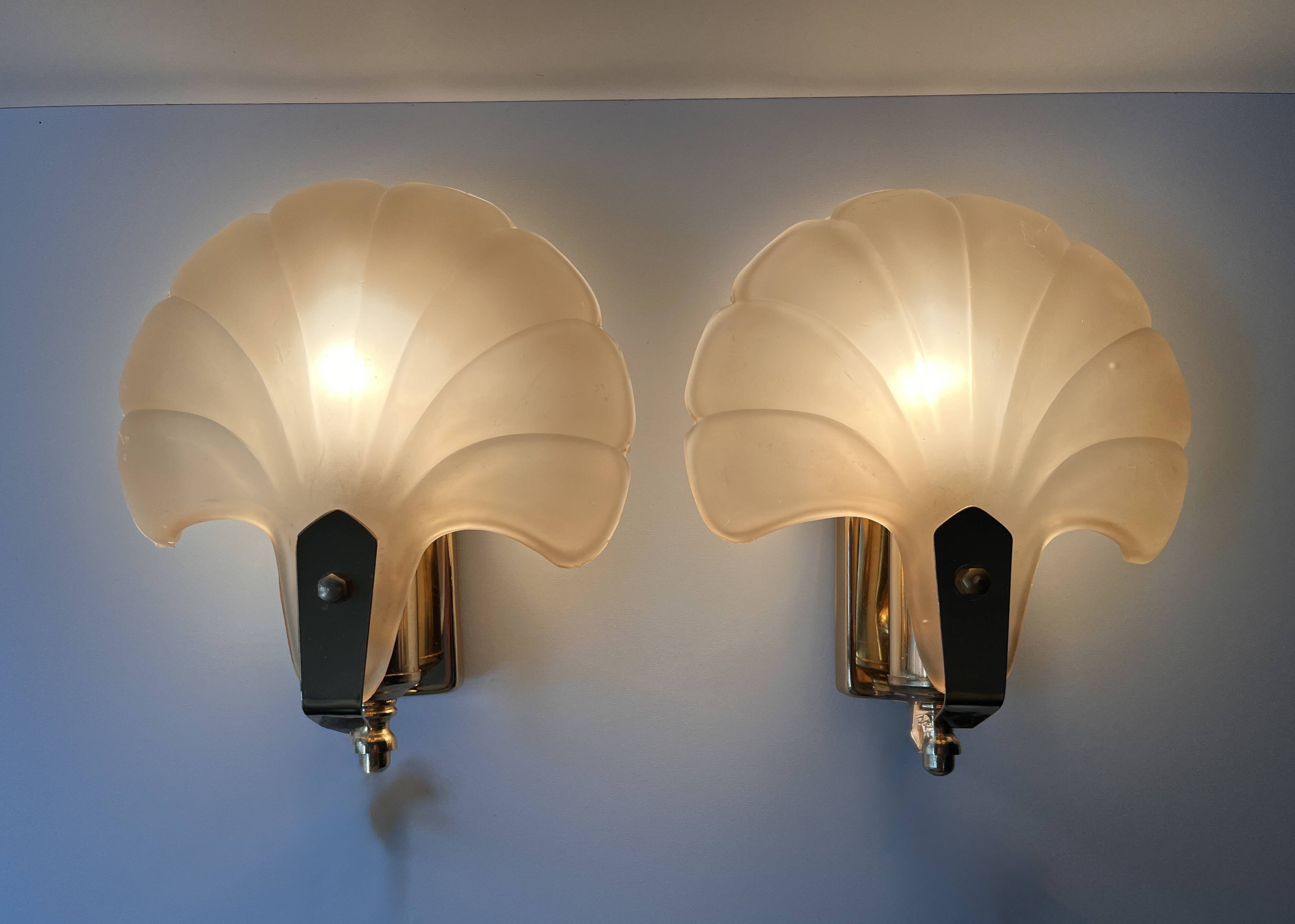 Appliques murales coquillages en verre vintage, lampes style art nouveau