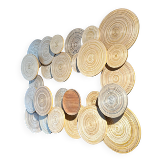 Wall panel, decoration of multiple bamboo circles, unique piece