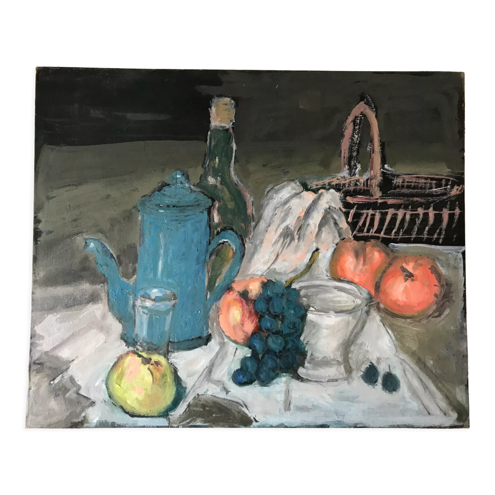 Oil painting on cardboard still life signed vintage