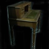Directory style desk in green leather