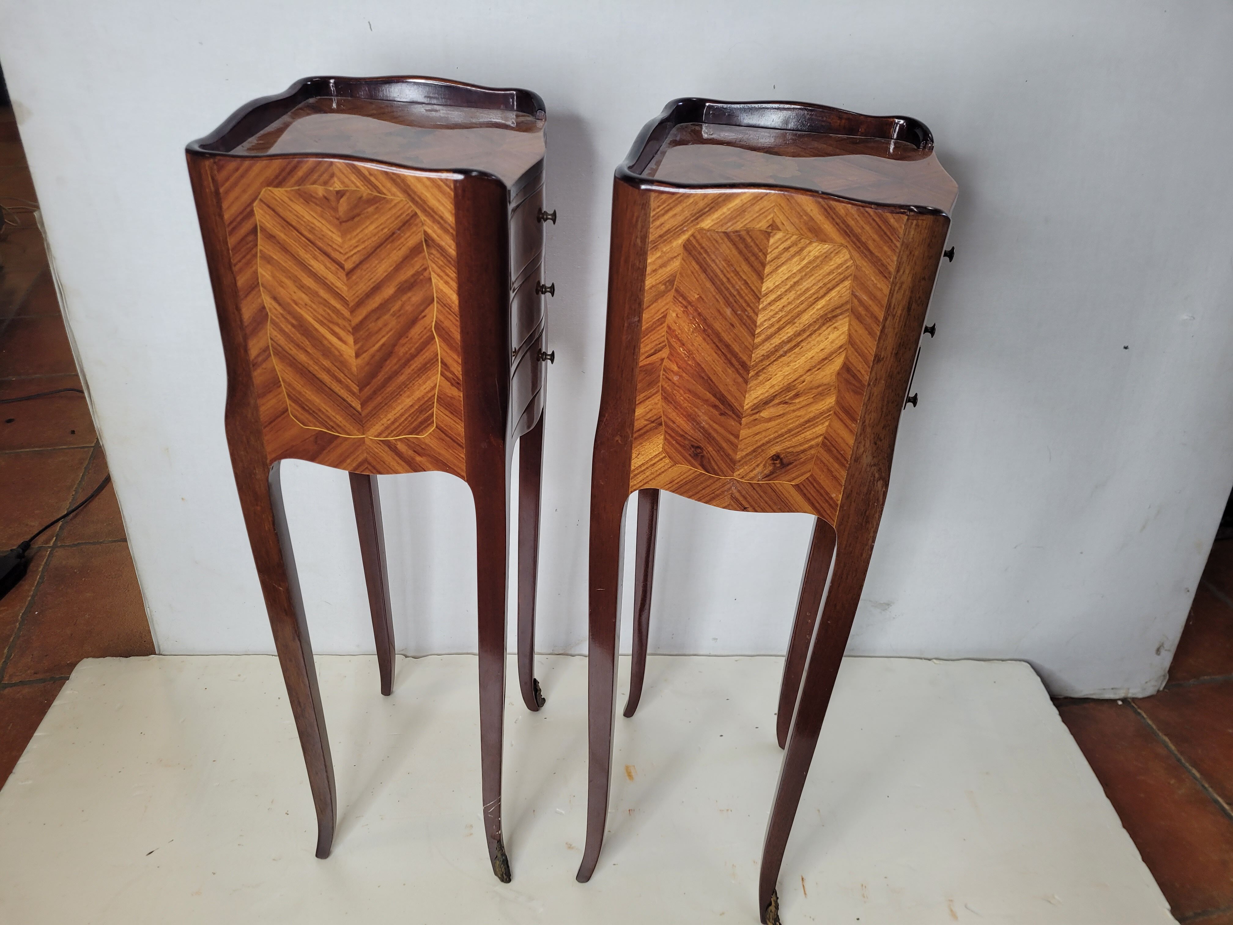 Pair of Louis XV style bedside tables in marquetry