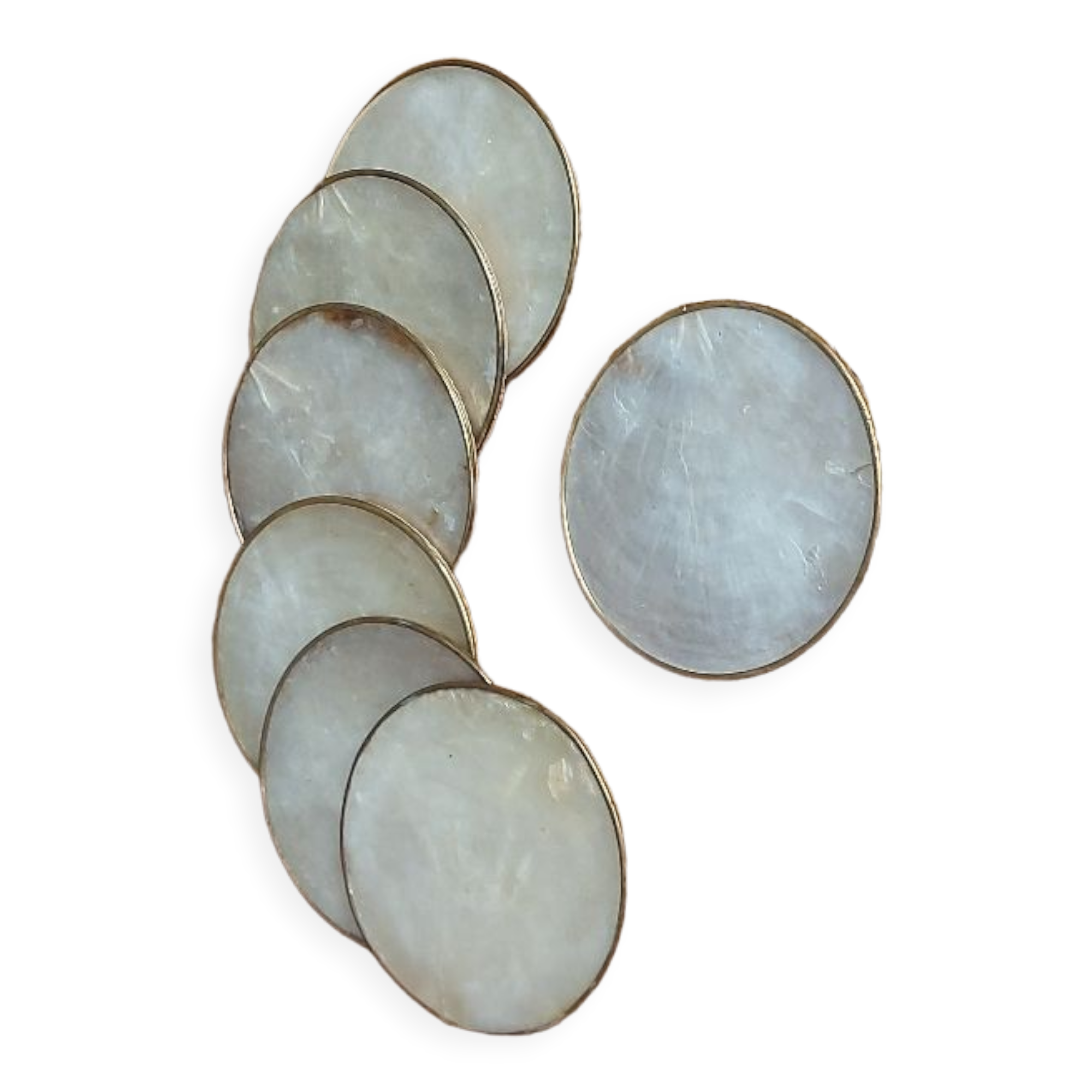 Mother-of-pearl and brass coasters
