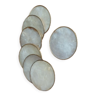 Mother-of-pearl and brass coasters