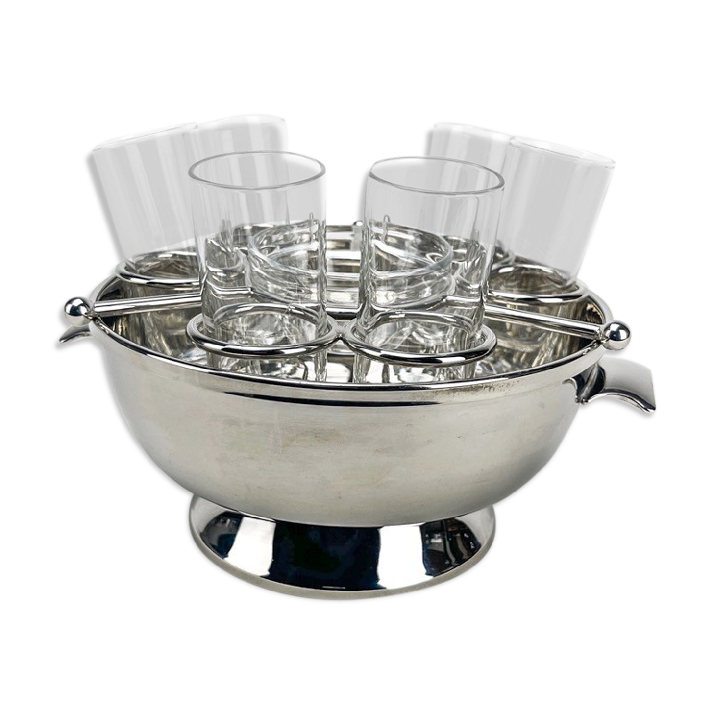 Silver metal and glass caviar serving