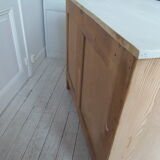 Vintage raw pitchpin chest of drawers, pearl grey patinated drawer tray buttons