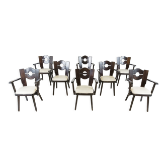 Vintage brutalist dining chairs, set of 8 - 1960s