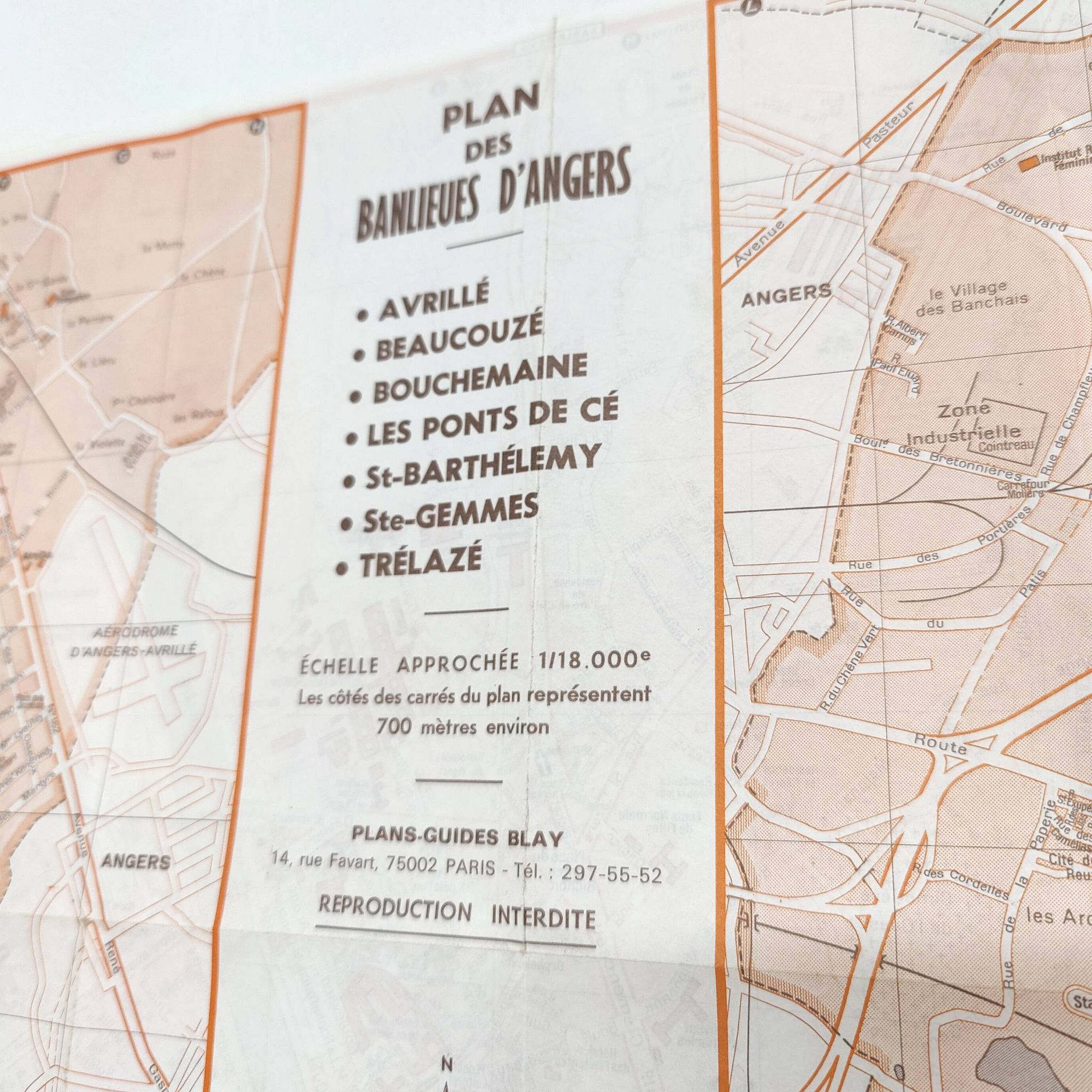 Angers vintage map 74x54cm