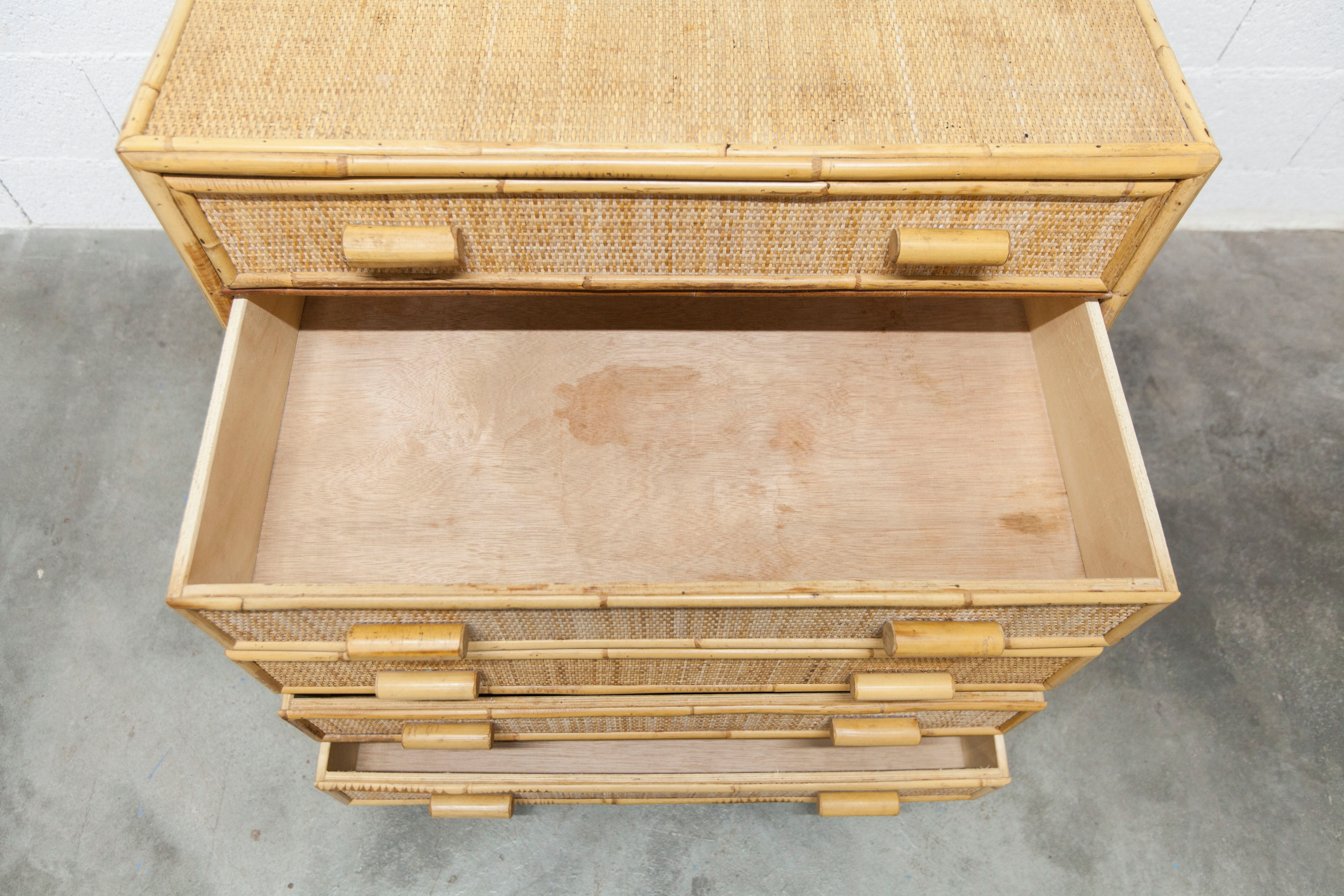 Commode en rotin à 5 tiroirs 1970