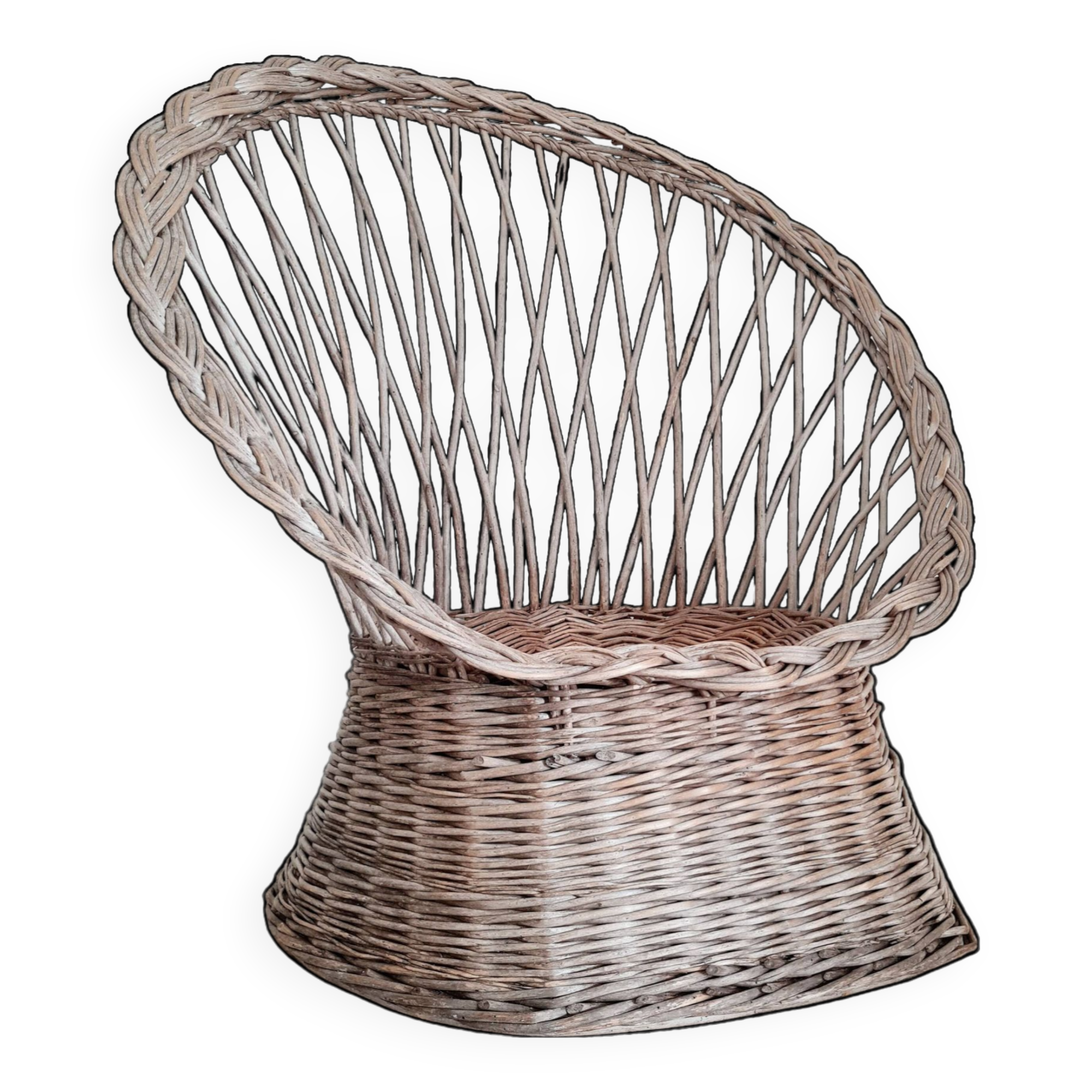 Antique armchair in gray woven wicker