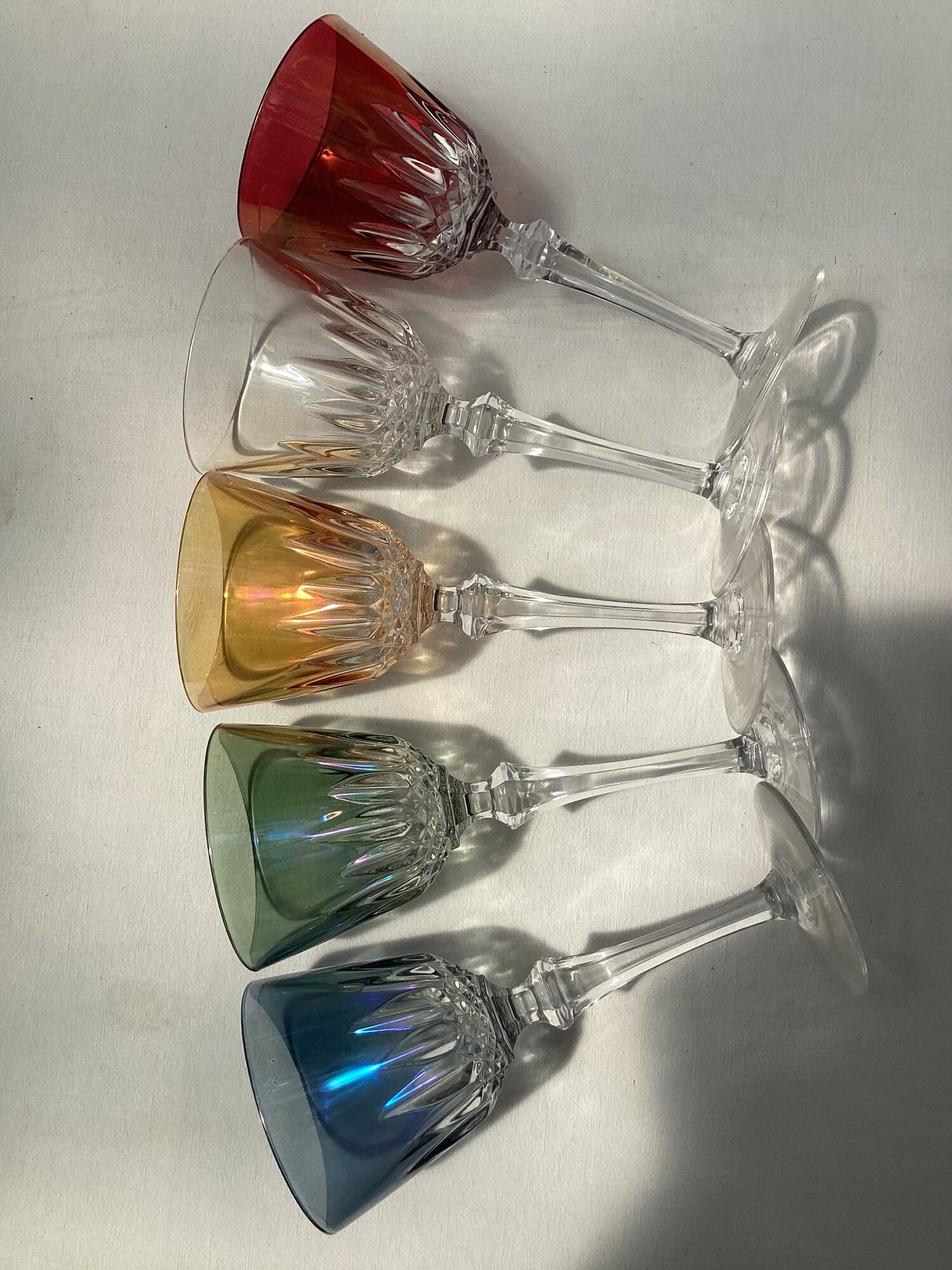 Suite of five crystal standing glasses color