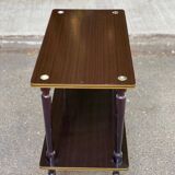 Double-tray rosewood serving trolley on gilded casters