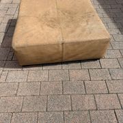 Large square pouffe in patinated nubuck leather – 100 × 100 cm