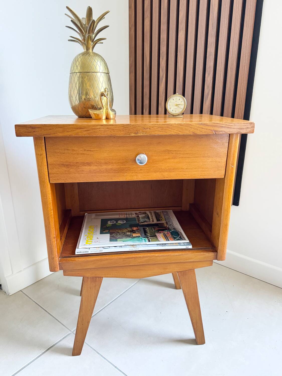 Vintage compass leg bedside table