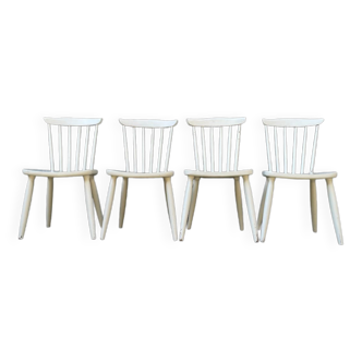 Series of 4 vintage solid wood chairs Scandinavian style