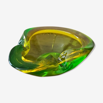 Murano glass ashtray lined glass and yellow