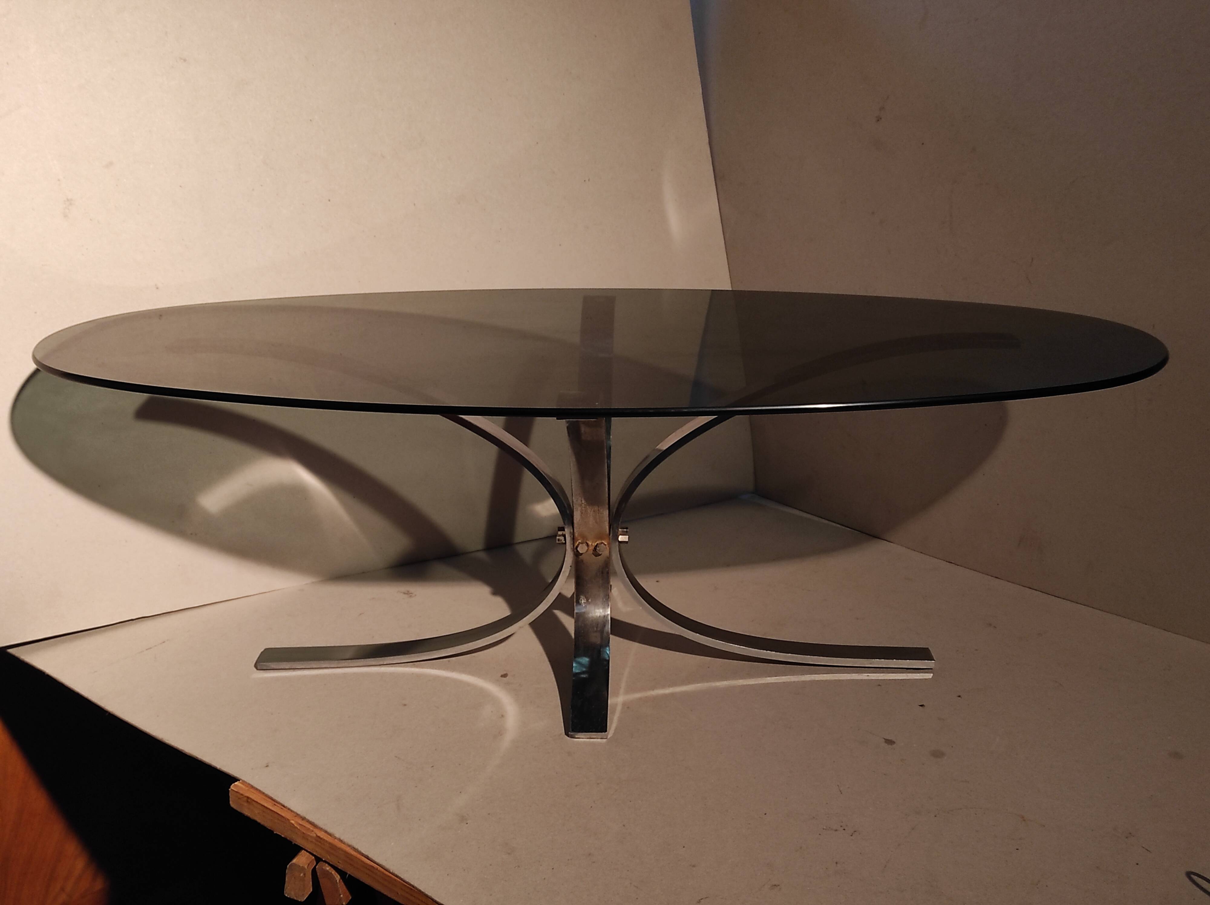 Modernist design table tray smoked glass and chrome base