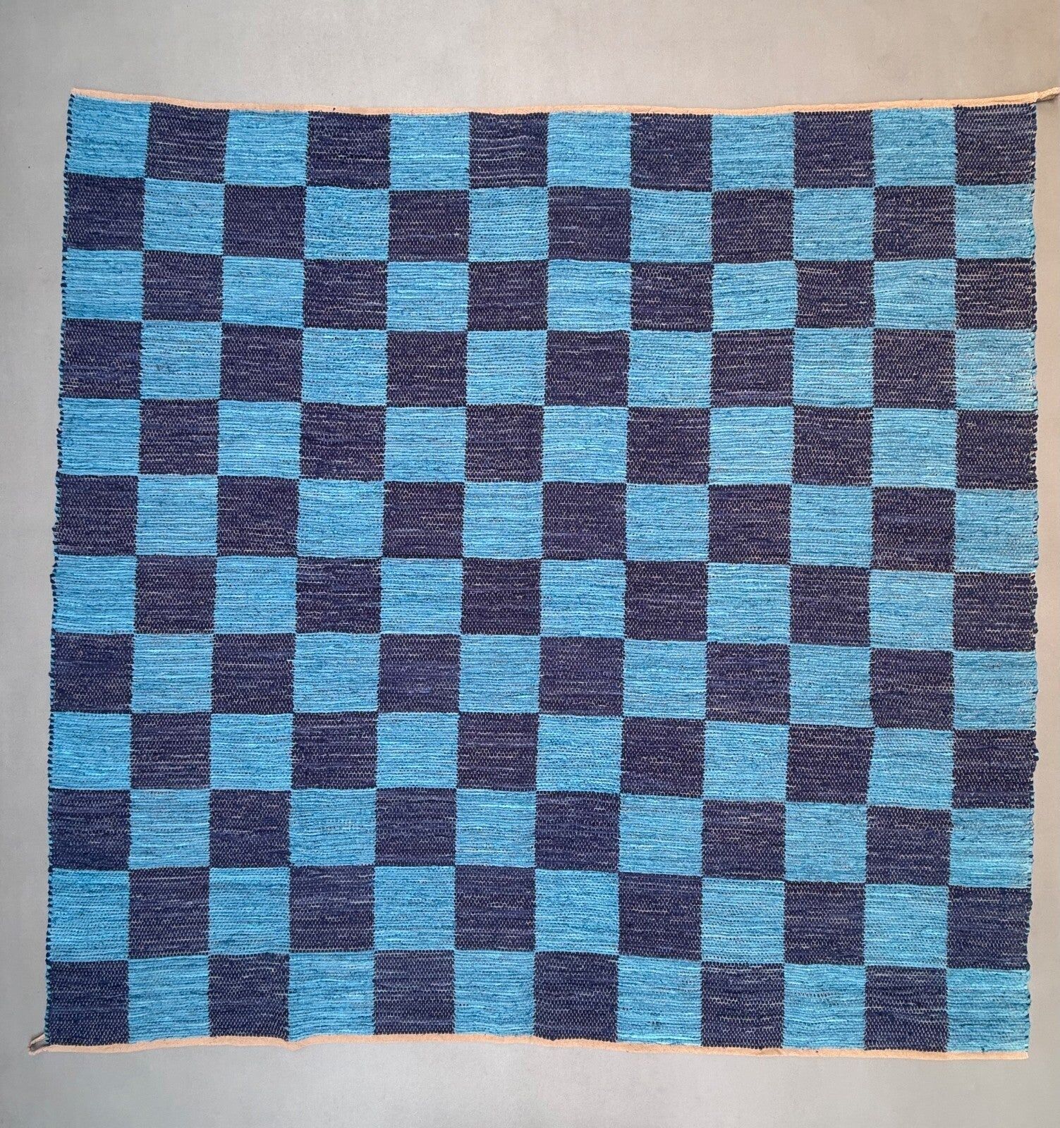 Vintage Swedish style 315x330 cm Square, Checkerboard Chindi Rug, Schackruta
