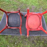 Vintage bistro chairs painted in burgundy and red