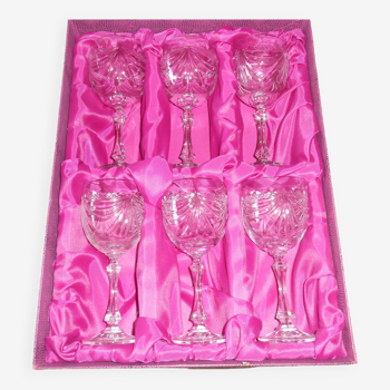 Série de 6 verres à eau en cristal de lorraine, avec motifs de drapés