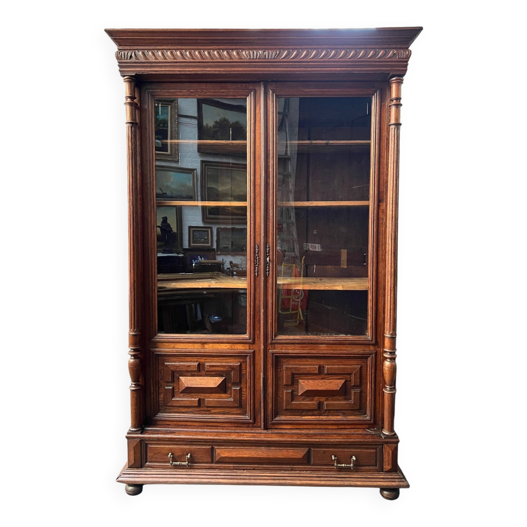 Henri II style library. Solid oak.