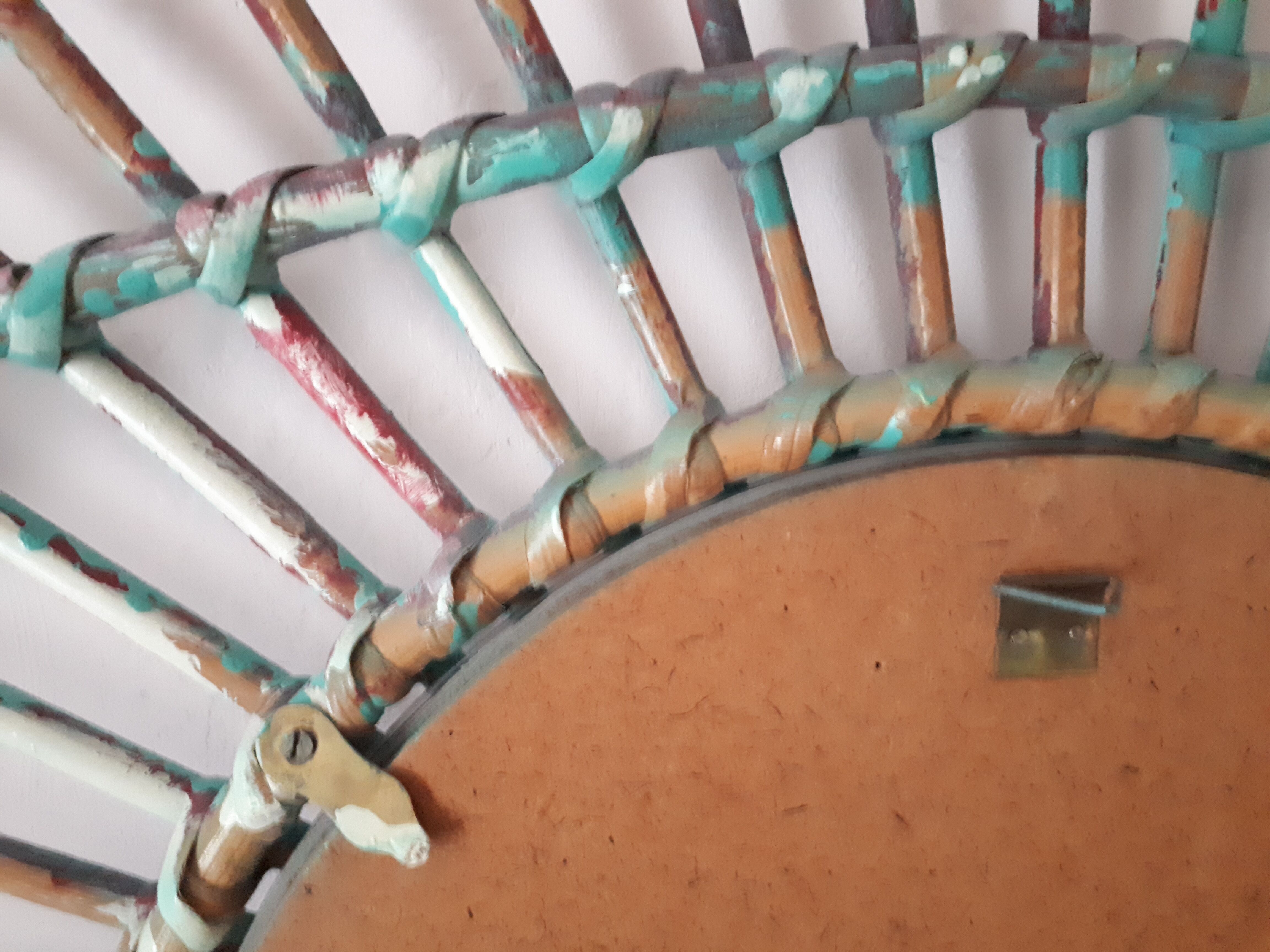 Miroir rotin oeil turquoise bohème vintage 60 59x89cm