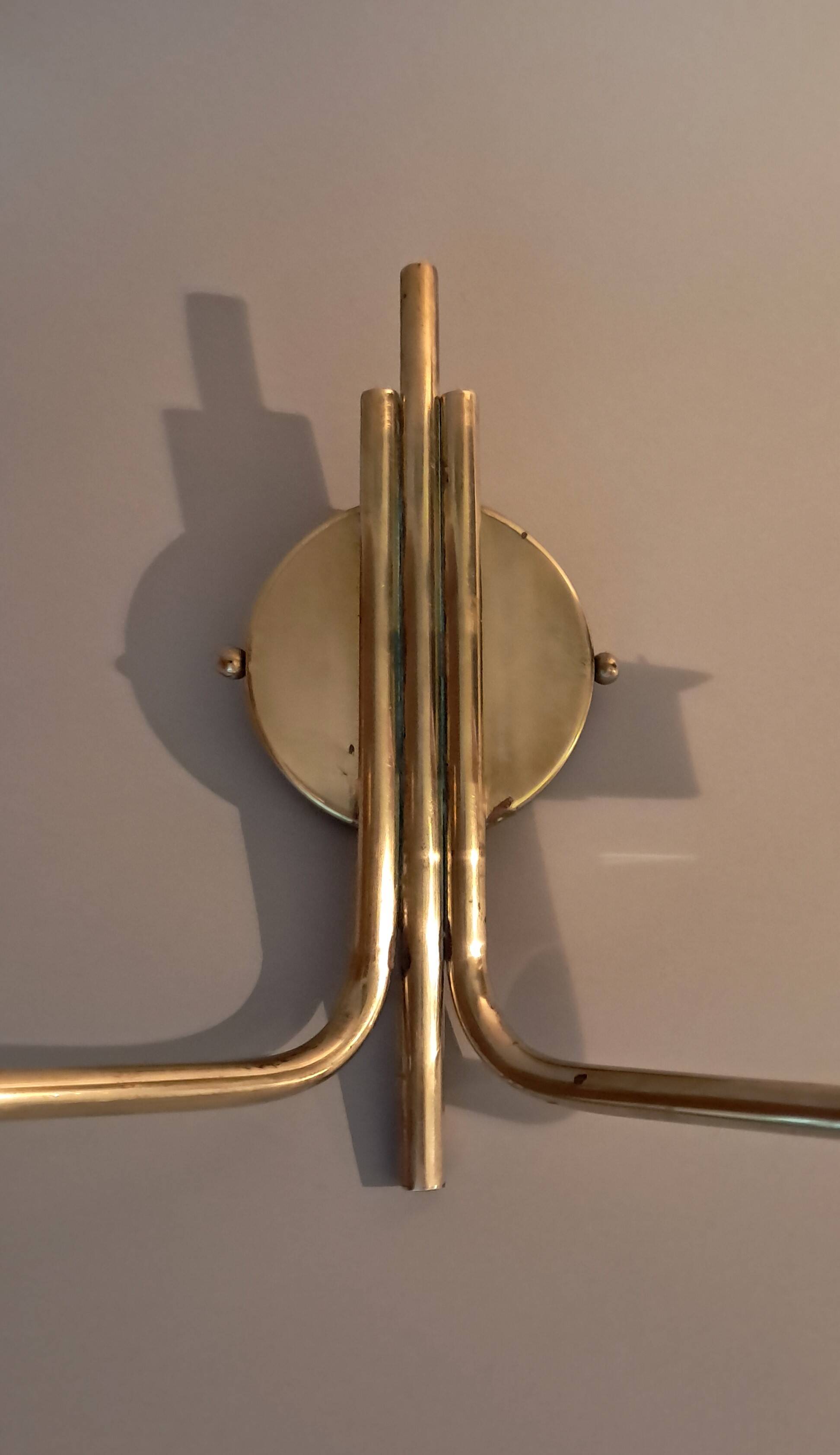 Brass and opaline two-light wall lamp, 1960