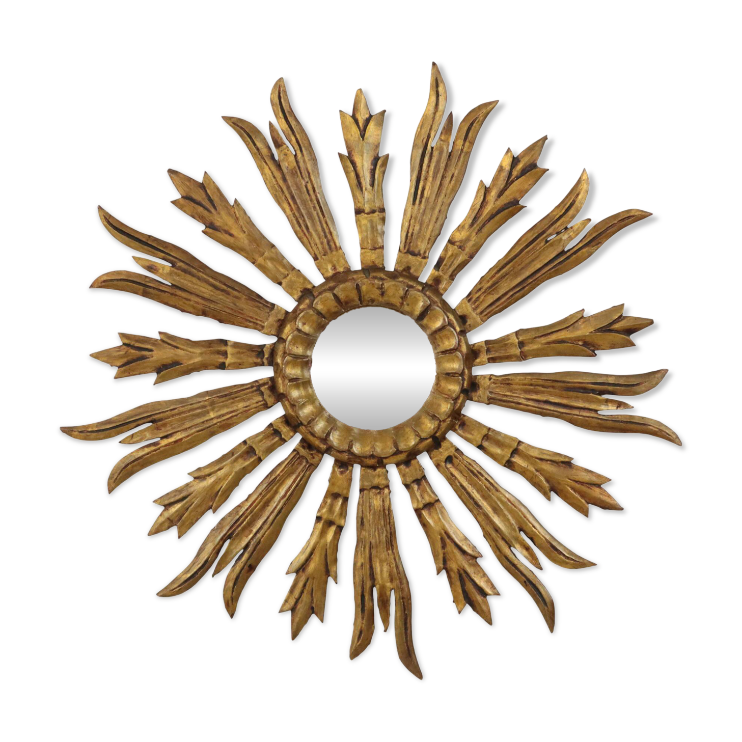 Old Wooden Sun Mirror Sunburst Mirror Gold Fifties 70cm