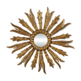 Old Wooden Sun Mirror Sunburst Mirror Gold Fifties 70cm