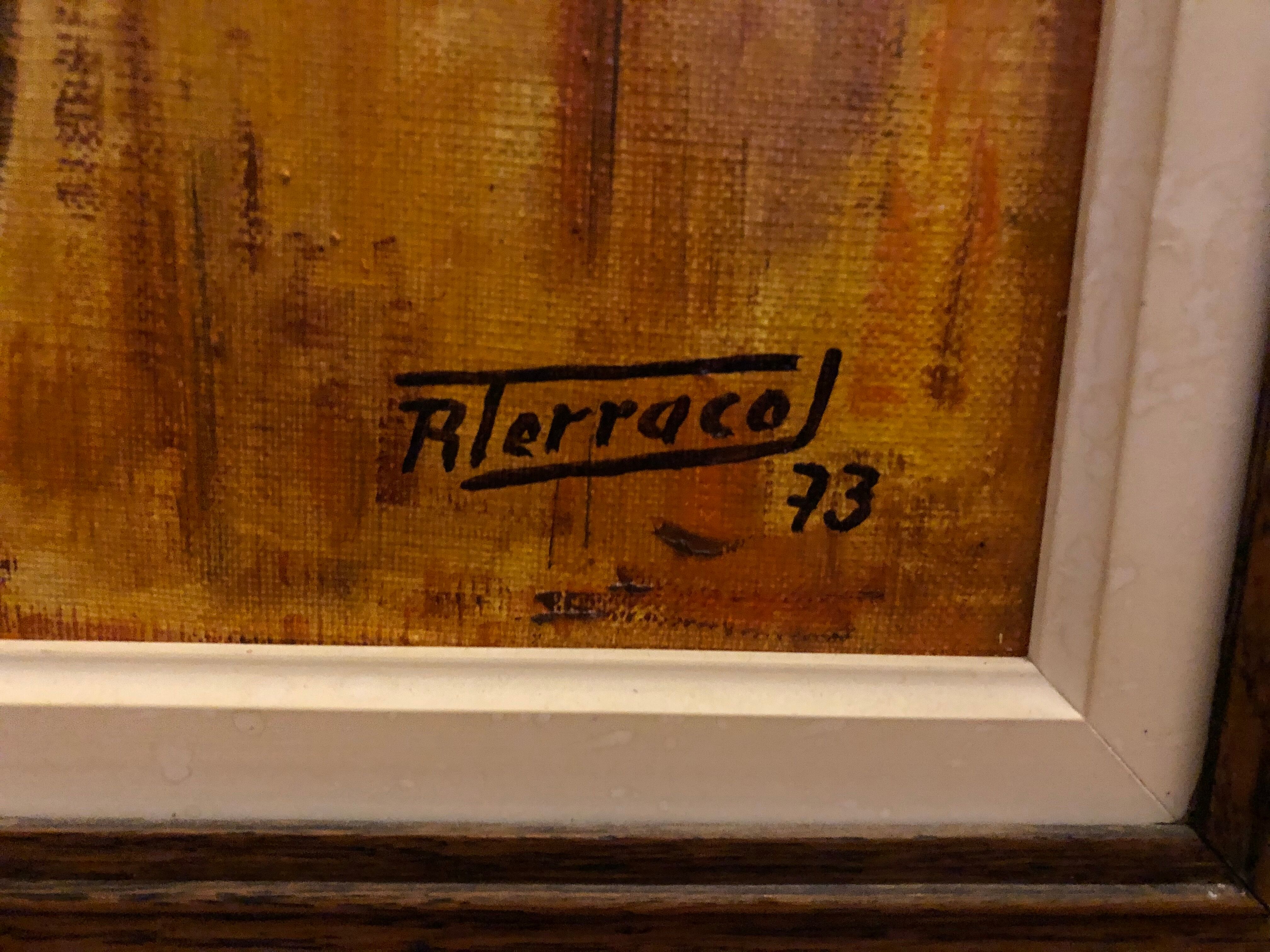 Oil on canvas still life with dahlias vase