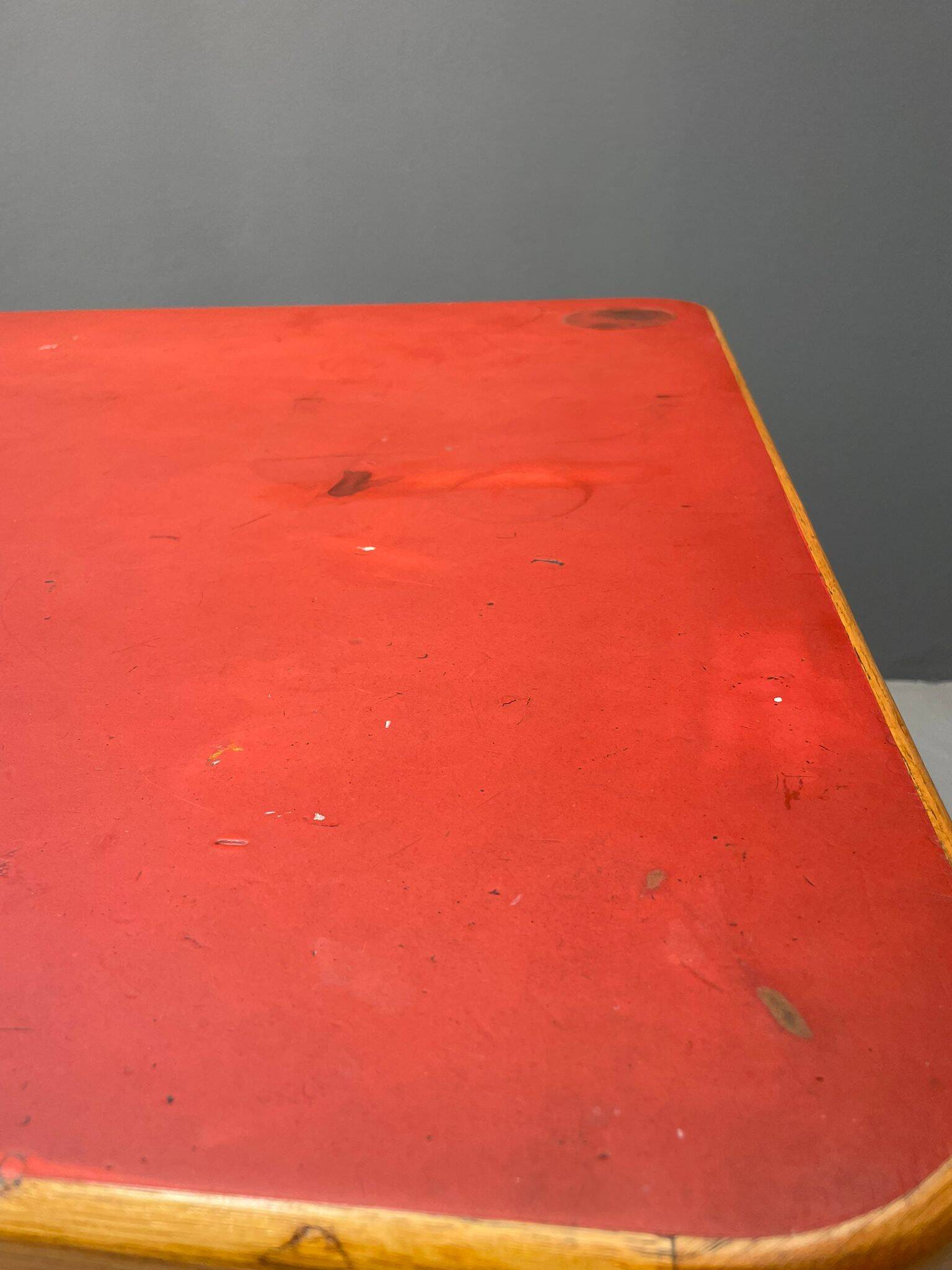 Bauhaus Walnut Writing Desk with Red Top