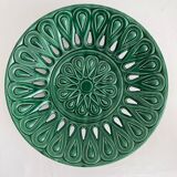 Vintage openwork green ceramic fruit bowl