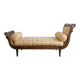 Classic meridian in wood and beige fabric with yellow stripes.