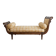 Classic meridian in wood and beige fabric with yellow stripes.