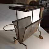 Serving trolley attributed to Mathieu Matégot in perforated metal