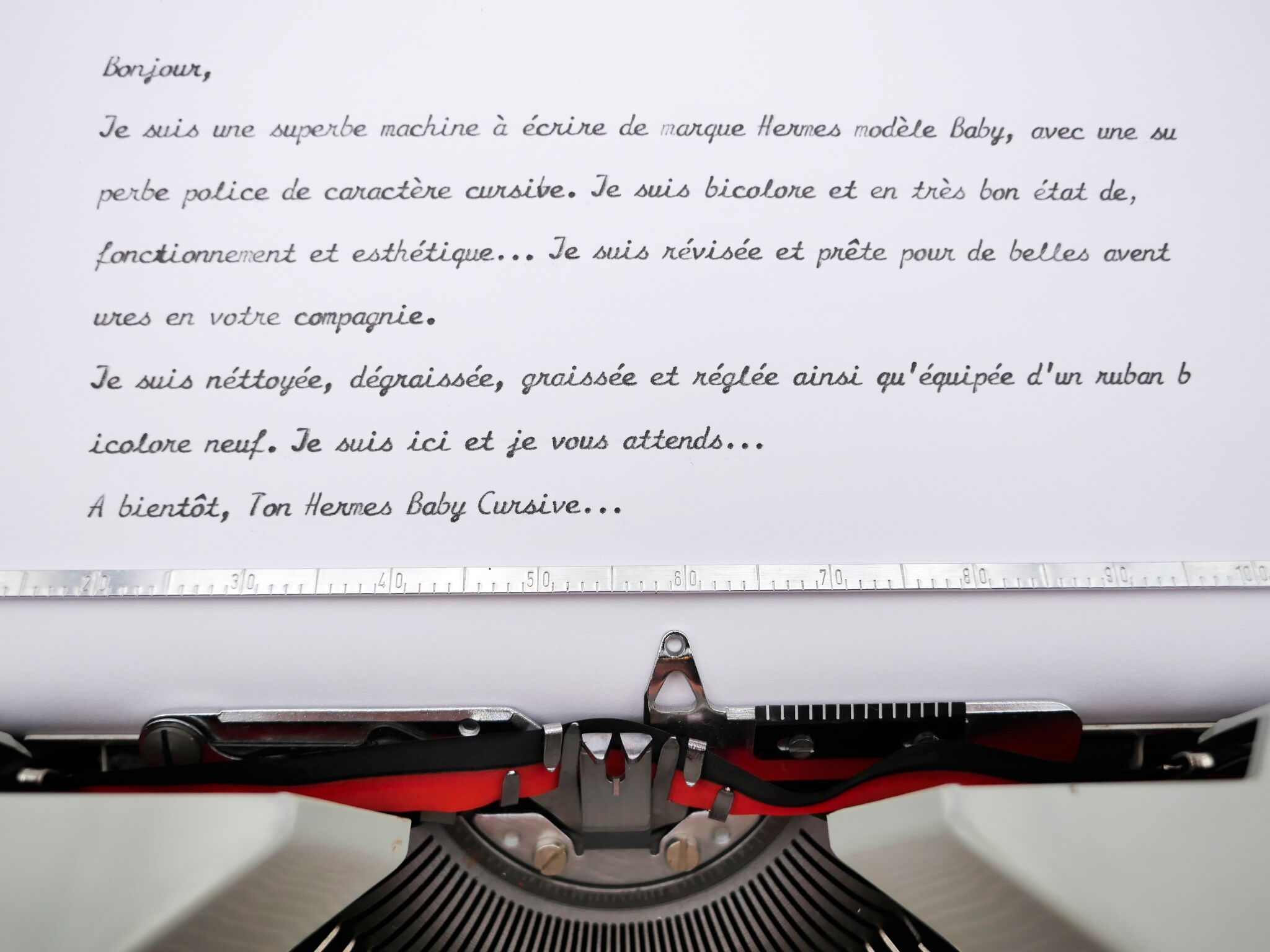 Typewriter hermes baby orange coral and blue cursive revised ribbon new