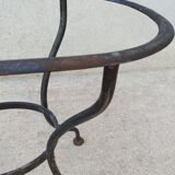 Antique bidet in enamelled sheet metal with wrought iron support