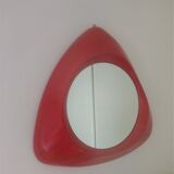 Vintage red plexiglass mirror from the 70s triangular shape