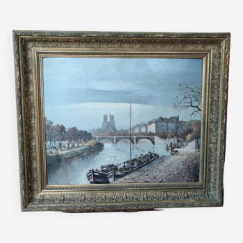 Ancienne Peinture À L Huile Notre Dame/Paris/Guérin Gabriel/19 Ème Siècle