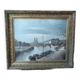 Ancienne Peinture À L Huile Notre Dame/Paris/Guérin Gabriel/19 Ème Siècle