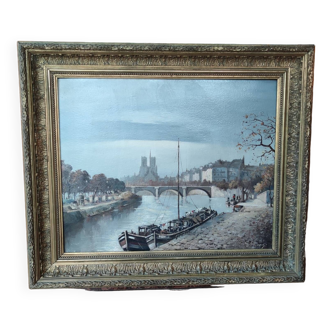 Ancienne Peinture À L Huile Notre Dame/Paris/Guérin Gabriel/19 Ème Siècle