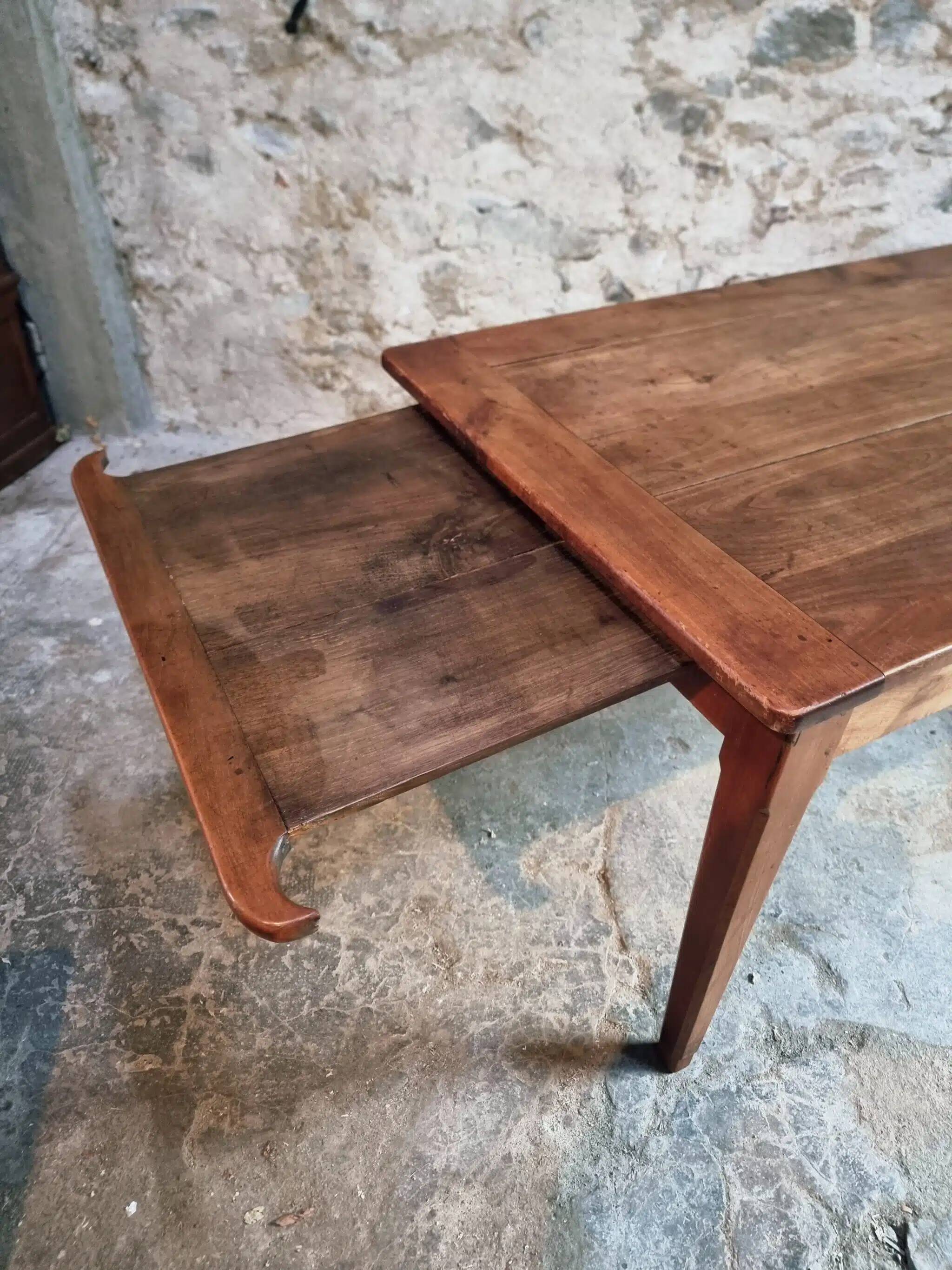 Antique French Farmhouse Table | 19th Century Cherry Wood Table with Drawer and Extension | 1880–1900 Rustic Kitchen