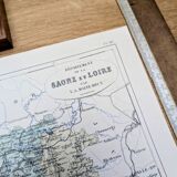 Saône-et-Loire, old map, printed in 1883.