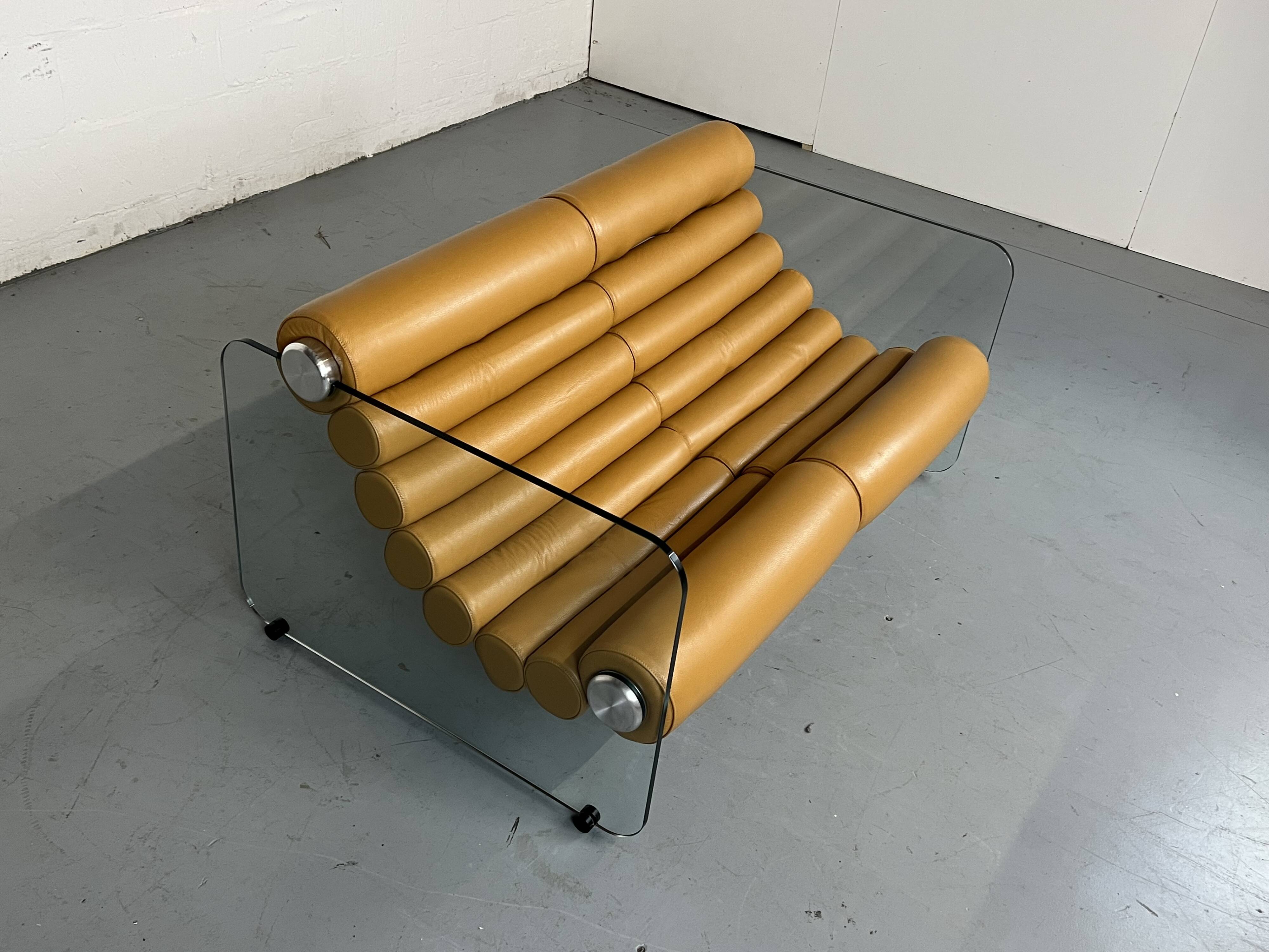 Hyaline leather and glass sofa by Fabio Lenci for Comfortline Italy 1960s
