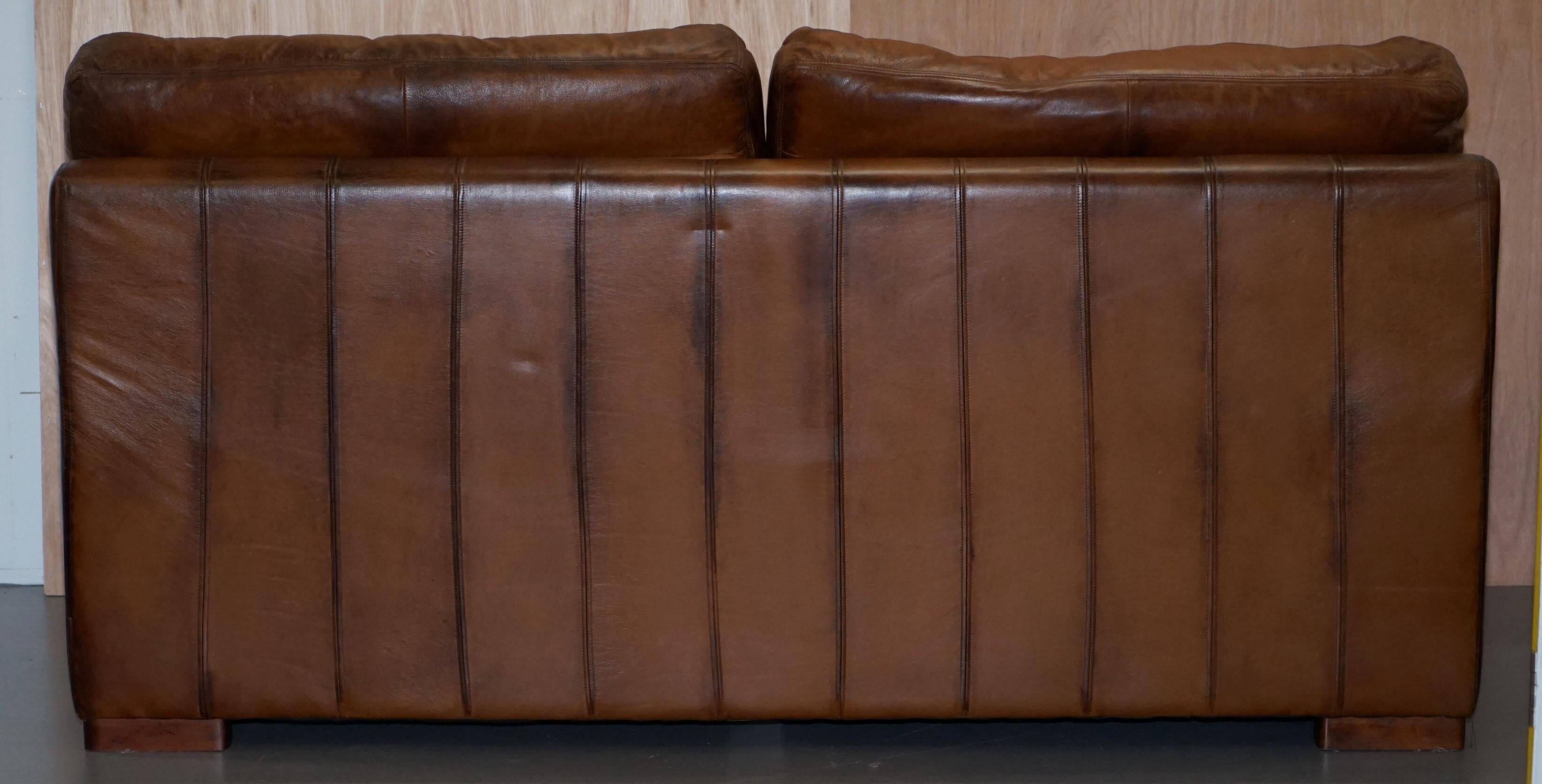 Hand-dyed leather vintage-style sofa