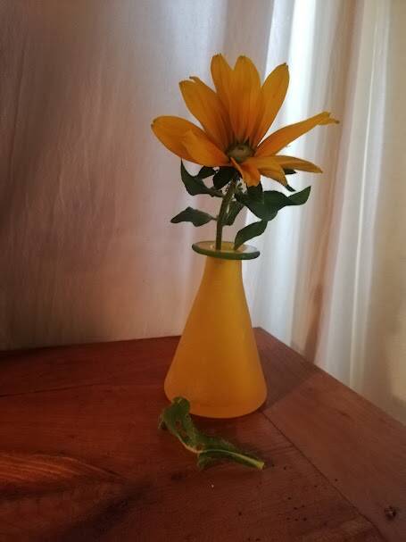 Vase en verre jaune et vert