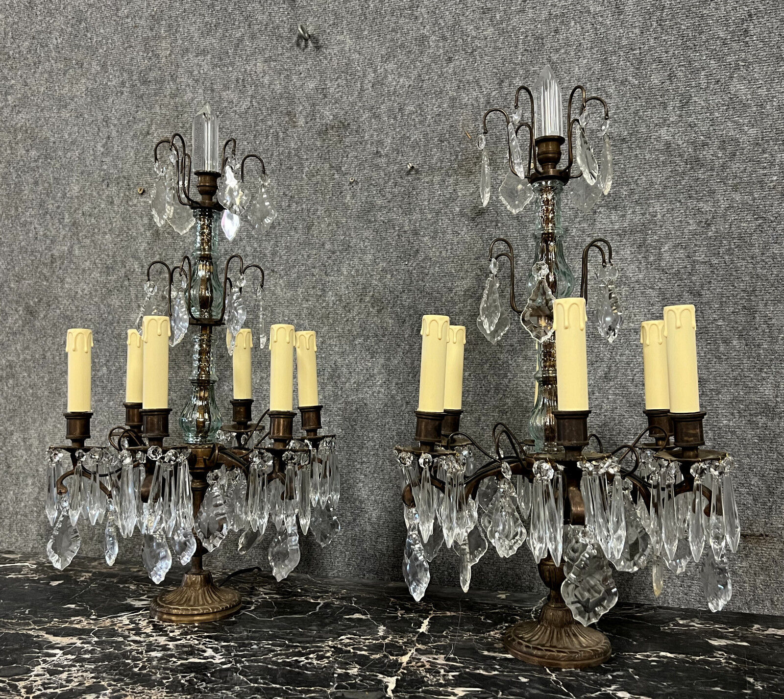 Pair of girandoles in bronze and patinated brass louis xv style circa 1930