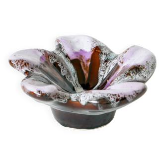 Purple lilac and brown star ceramic pocket tray / cup 1970